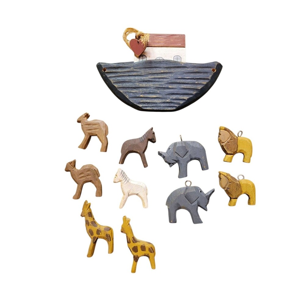 11 Wooden Mini NOAH’S ARK Pieces Crafting Primitive